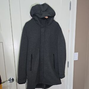 NWT ZARA Charcoal Long Heathered Jersey Hooded Coat